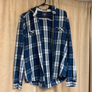 H&M button up plaid flannel with hood